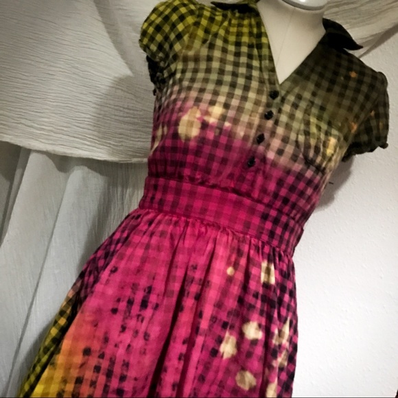 Hand-dyed rainbow gingham dress - Picture 2 of 7